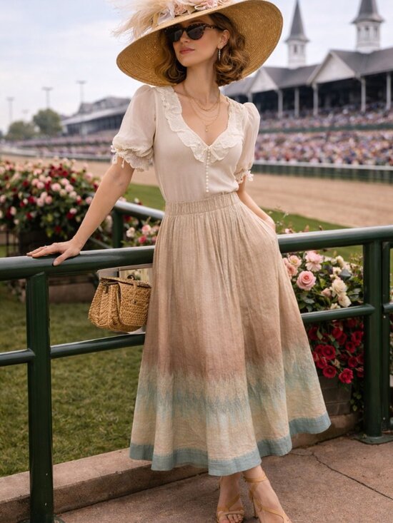 Ellen Tracy Dresses & Skirts - Ellen Tracy Earth-Tone Maxi Skirt with Decorative Hem 14 Kentucky Derby Skirt,